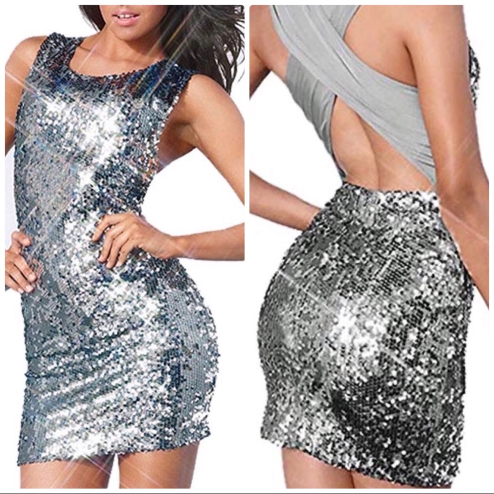 Fits 6-8 Silver sequin cross back mini